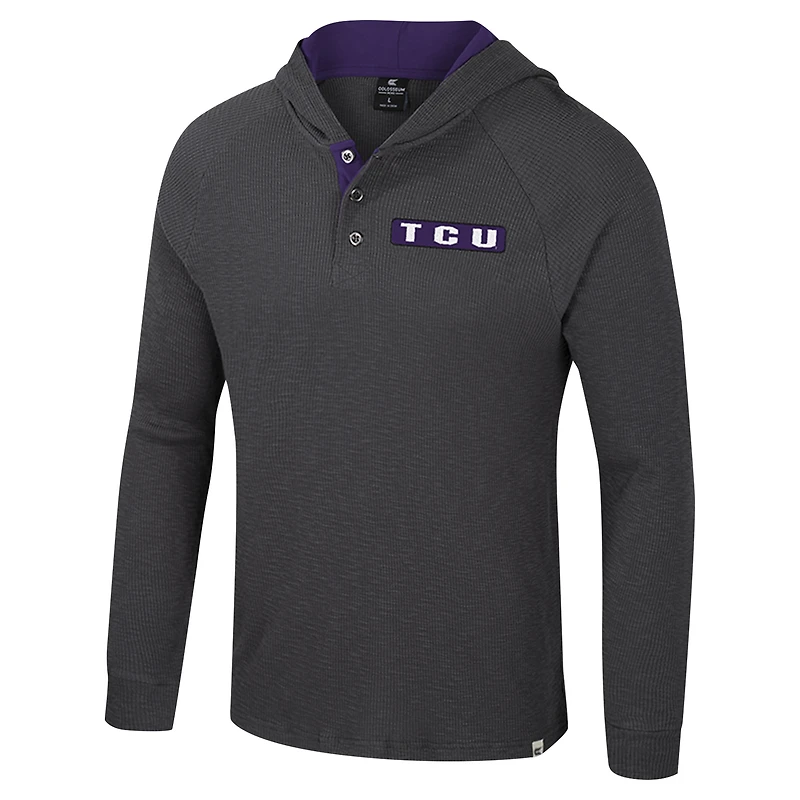 Men's Colosseum  Charcoal TCU Horned Frogs Dujour Ralgan Long Sleeve Henley Hoodie T-Shirt