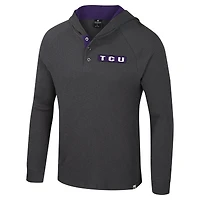 Men's Colosseum  Charcoal TCU Horned Frogs Dujour Ralgan Long Sleeve Henley Hoodie T-Shirt