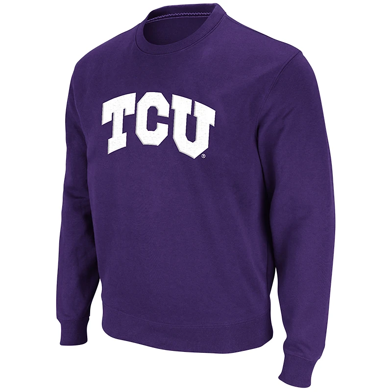 Men's Colosseum Purple TCU Horned Frogs Arch & Logo Tackle Twill Sweatshirt