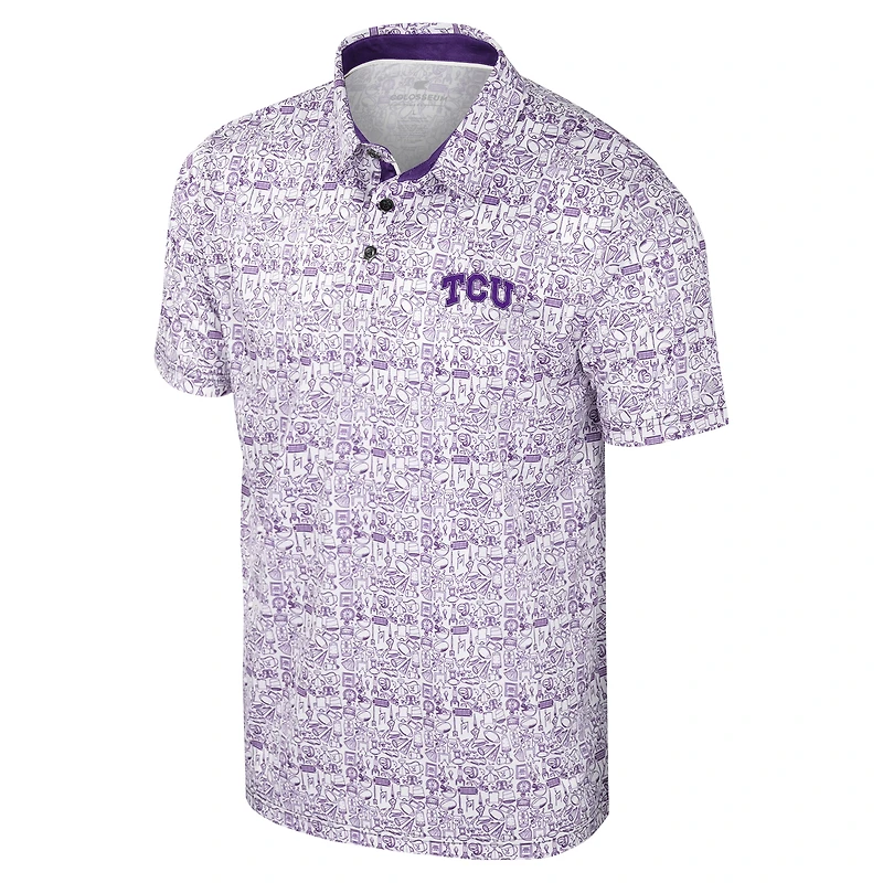 Men's Colosseum Purple TCU Horned Frogs It's Time! Allover Print Polo