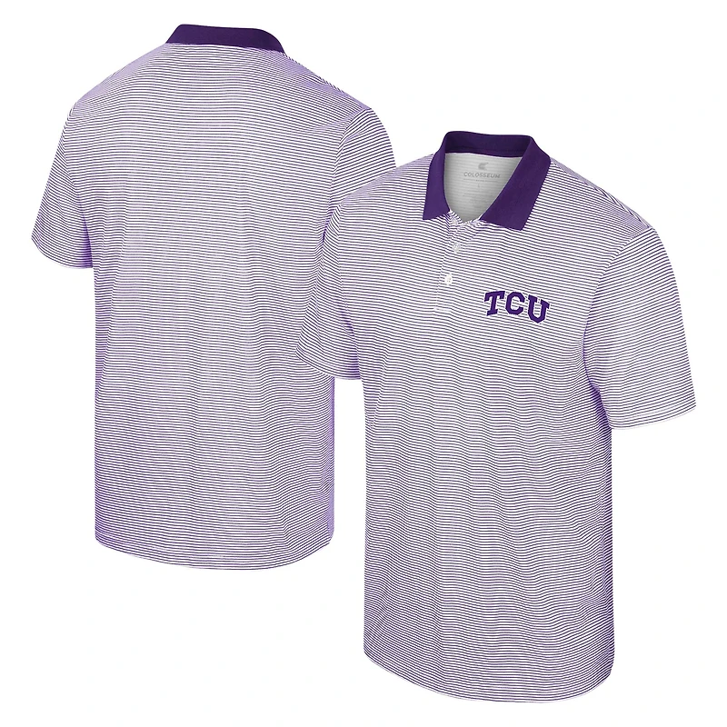 Men's Colosseum White/Purple TCU Horned Frogs Print Stripe Polo