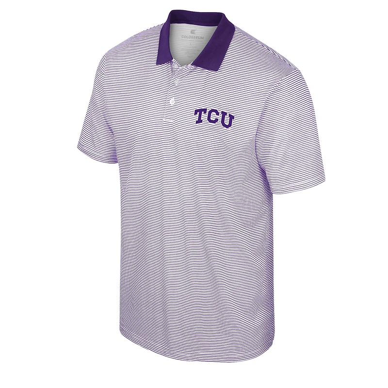 Men's Colosseum White/Purple TCU Horned Frogs Print Stripe Polo