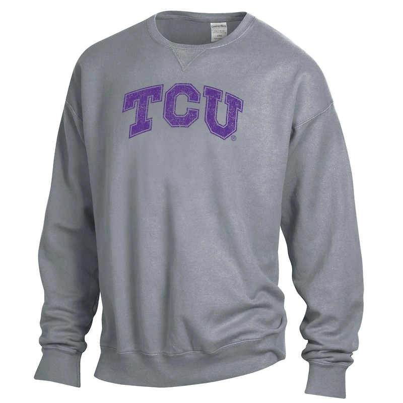 Sweat-shirt ras du cou en molleton teint pièce ComfortWash TCU Horned Frogs pour hommes, gris