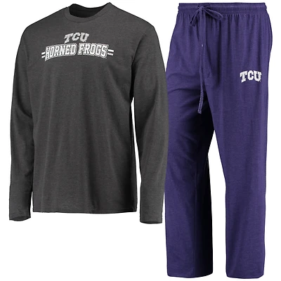 T-shirt et pantalon à manches longues TCU Horned Frogs Meter pour homme Concepts Sport violet/anthracite chiné