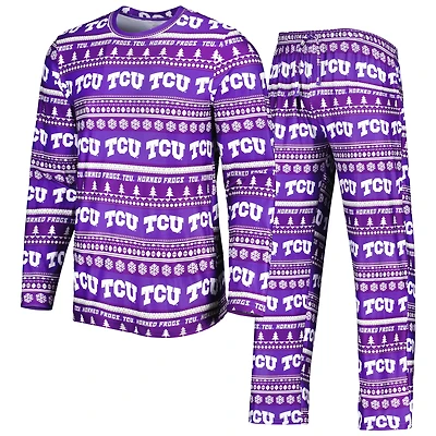 Men's Concepts Sport Purple TCU Horned Frogs Swivel Long Sleeve T-Shirt & Pants Sleep Set