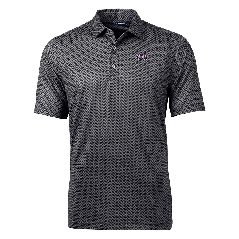 Men's Cutter & Buck Black TCU Horned Frogs Pike Banner Print Polo