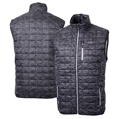 Men's Cutter & Buck  Black TCU Horned Frogs Rainier PrimaLoft Eco Insulated Printed Full-Zip Puffer Vest
