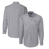 Men's Cutter & Buck Charcoal TCU Horned Frogs Easy Care Stretch Gingham Big Tall Long Sleeve Button-Down Shirt
