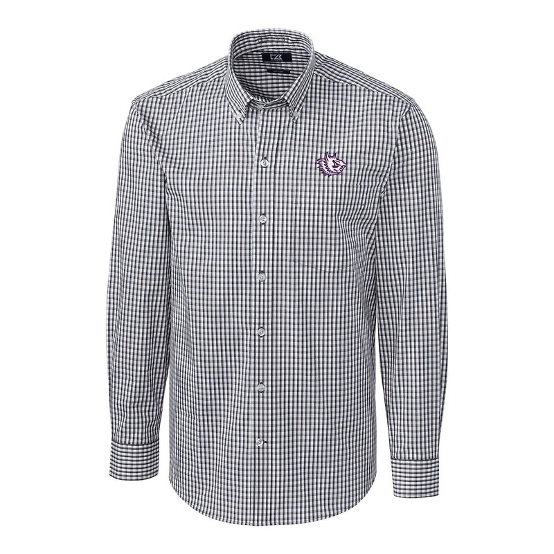 Men's Cutter & Buck Charcoal TCU Horned Frogs Easy Care Stretch Gingham Big Tall Long Sleeve Button-Down Shirt