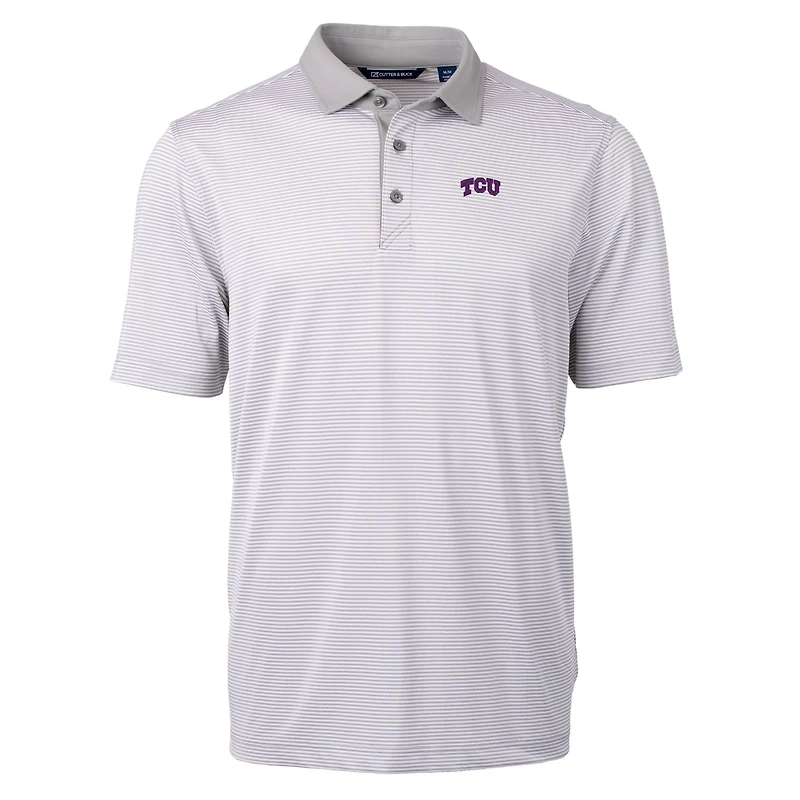 Polo recyclé à micro-rayures en piqué écologique Virtue pour homme, gris/blanc, motif TCU Horned Frogs, grandes tailles