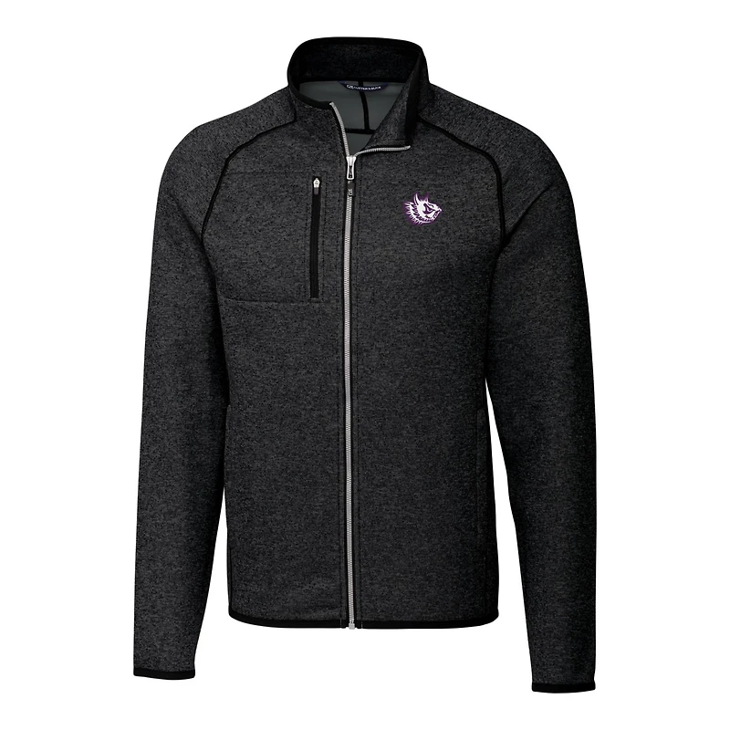 Men's Cutter & Buck Heather Charcoal TCU Horned Frogs Mainsail Sweater-Knit Full-Zip Jacket