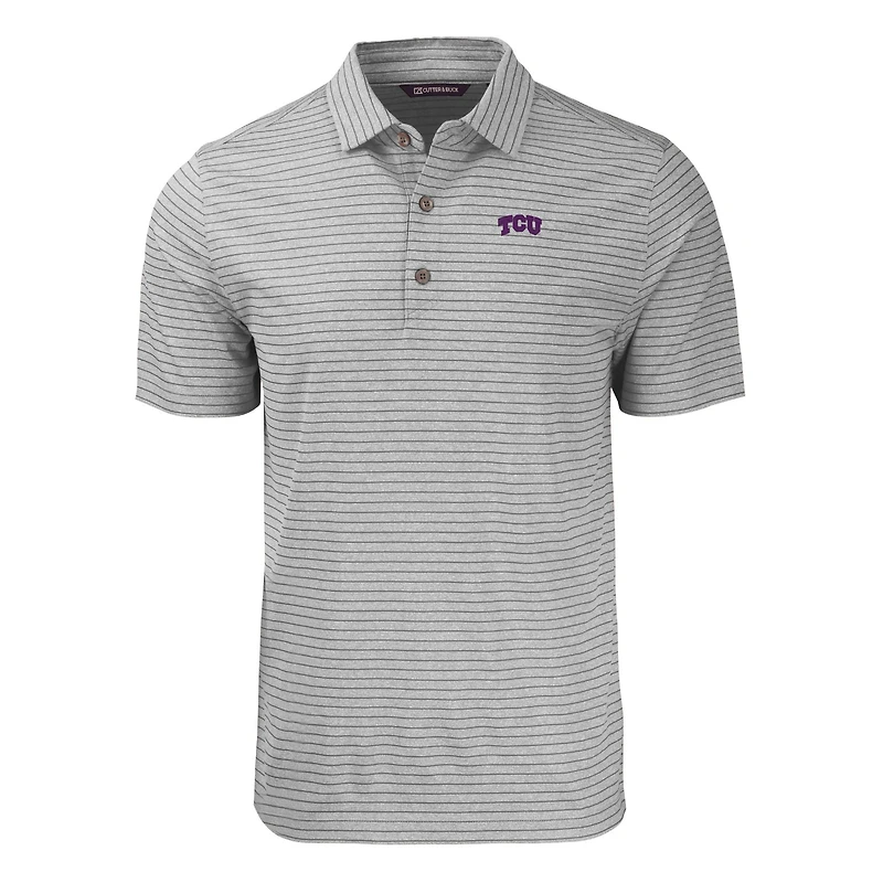 Polo extensible recyclé à rayures et écologiques Forge Eco Heather pour homme, gris chiné, motif Horned Frogs, TCU, grandes tailles