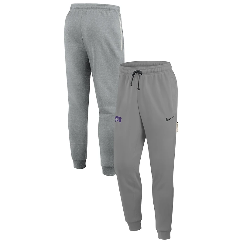 Pantalon de survêtement Nike Heather Grey TCU Horned Frogs pour homme, coupe fuselée, entraînement basketball Dri-FIT