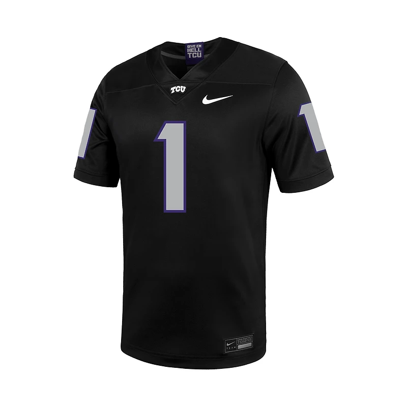 Maillot de football Nike #1 noir pour homme TCU Horned Frogs Untouchable