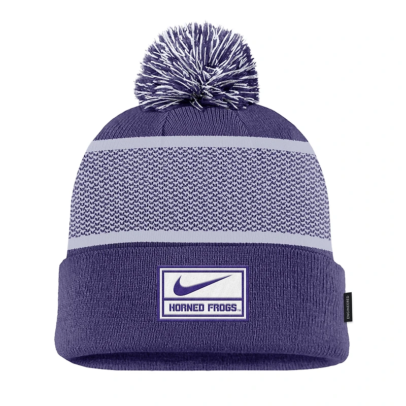 Men's Nike Purple TCU Horned Frogs 2024 Sideline Peak Cuffed Knit Hat with Pom