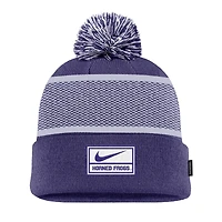 Men's Nike Purple TCU Horned Frogs 2024 Sideline Peak Cuffed Knit Hat with Pom