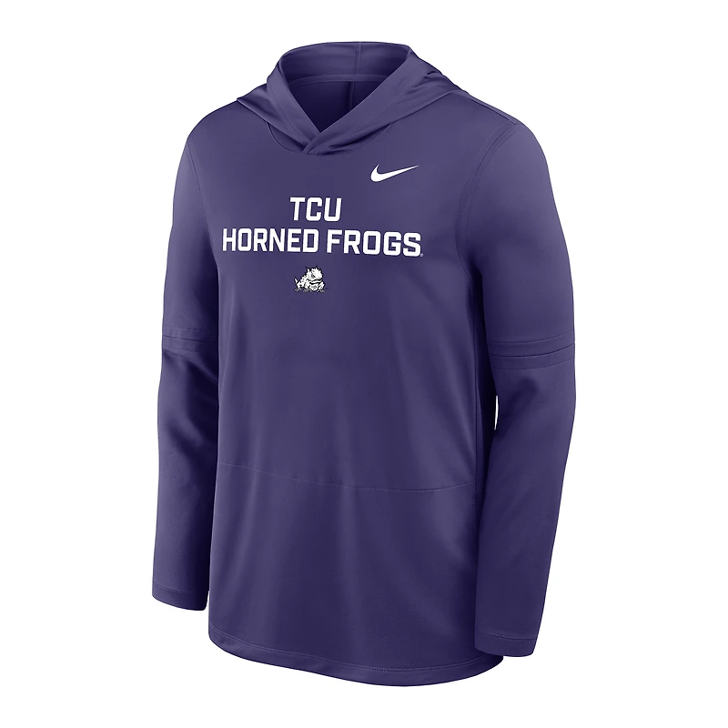 Men's Nike Purple TCU Horned Frogs 2025 Sideline Dri-FIT Long Sleeve Hoodie T-Shirt