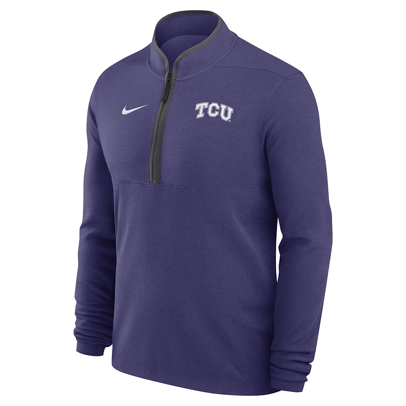 Haut Nike violet à fermeture éclair quart de tour pour homme TCU Horned Frogs Coaches Courtside Basketball Victory Performance