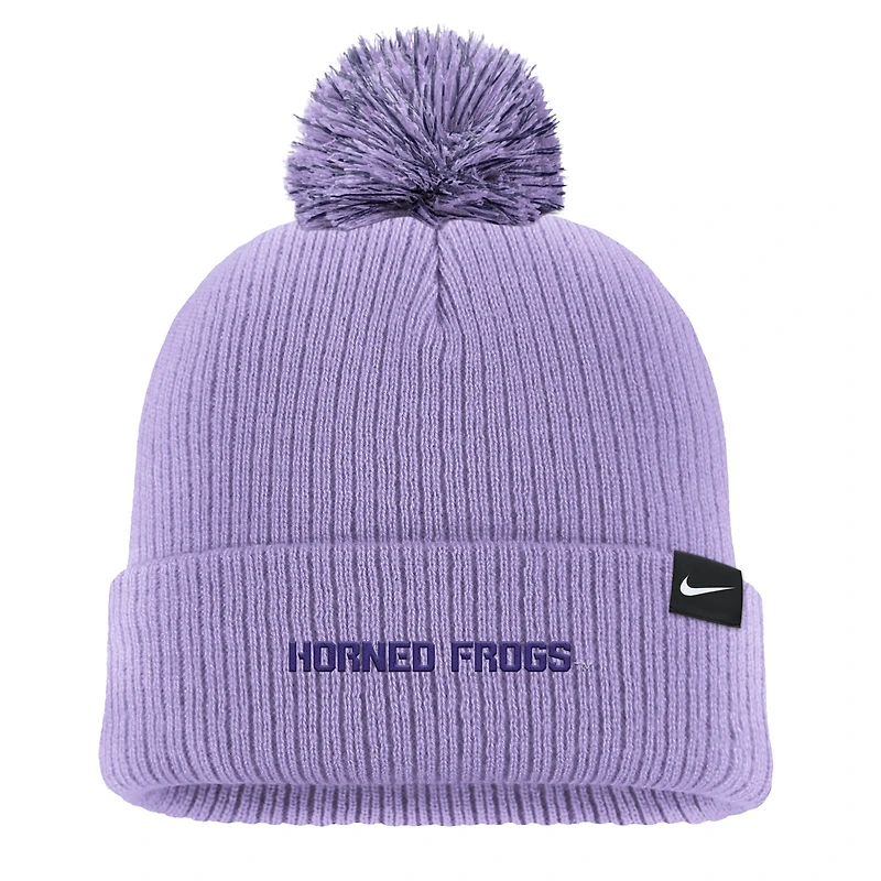Men's Nike Purple TCU Horned Frogs Tonal Peak Cuffed Knit Hat with Pom