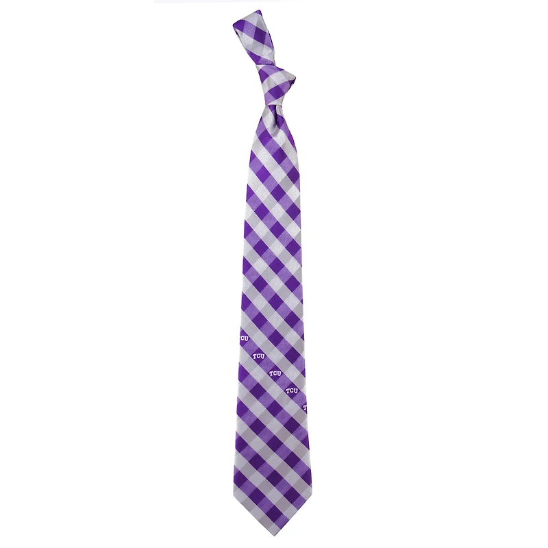 Cravate à carreaux en polyester tissé pour homme TCU Horned Frogs