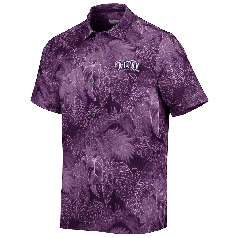 Men's Tommy Bahama Purple TCU Horned Frogs Coast Luminescent Fronds IslandZone Button-Up Camp Shirt