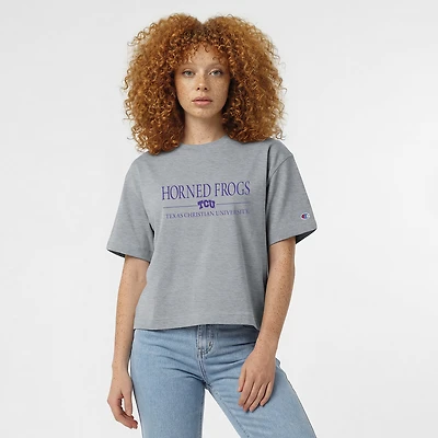 Women's Champion Gray TCU Horned Frogs Waist Length Wordmark T-Shirt