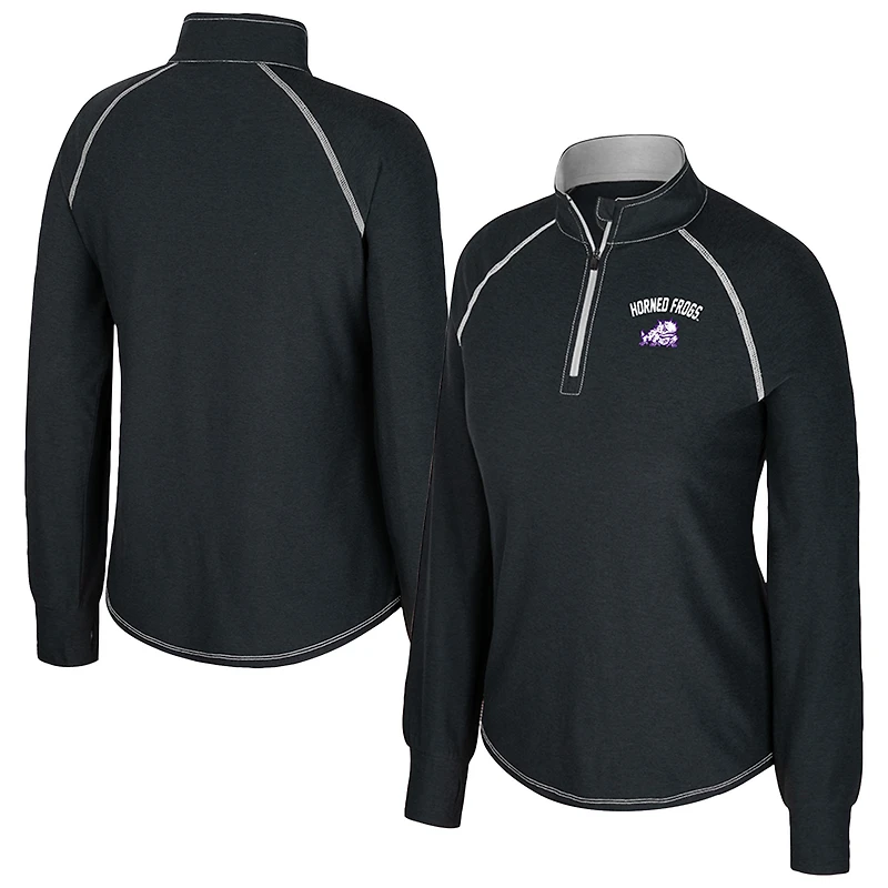 Haut Bikram raglan à fermeture éclair quart de tour Colosseum Black TCU Horned Frogs pour femme