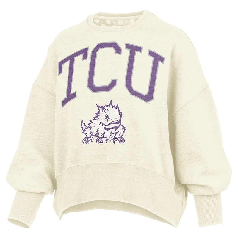 Women's Pressbox Natural TCU Horned Frogs Oversized Waist-Length Crewneck Sweatshirt