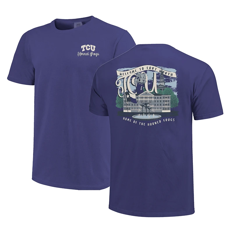 T-shirt violet pour femme avec inscription « Campus Scene Drawing » (TCU Horned Frogs)