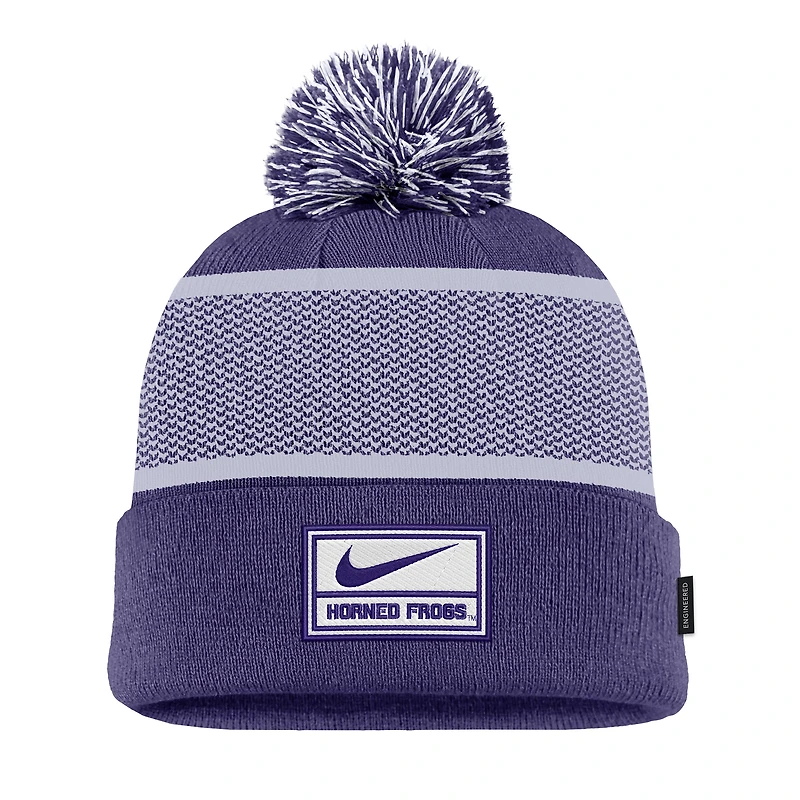 Youth Nike Purple TCU Horned Frogs 2024 Sideline Peak Cuffed Knit Hat with Pom