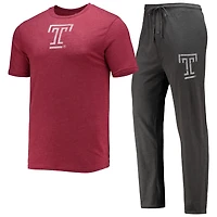 Men's Concepts Sport Heathered Charcoal/Cherry Temple Owls Meter Top & Pants Sleep Set