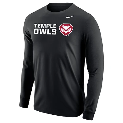Men's Nike Black Temple Owls Core Long Sleeve T-Shirt