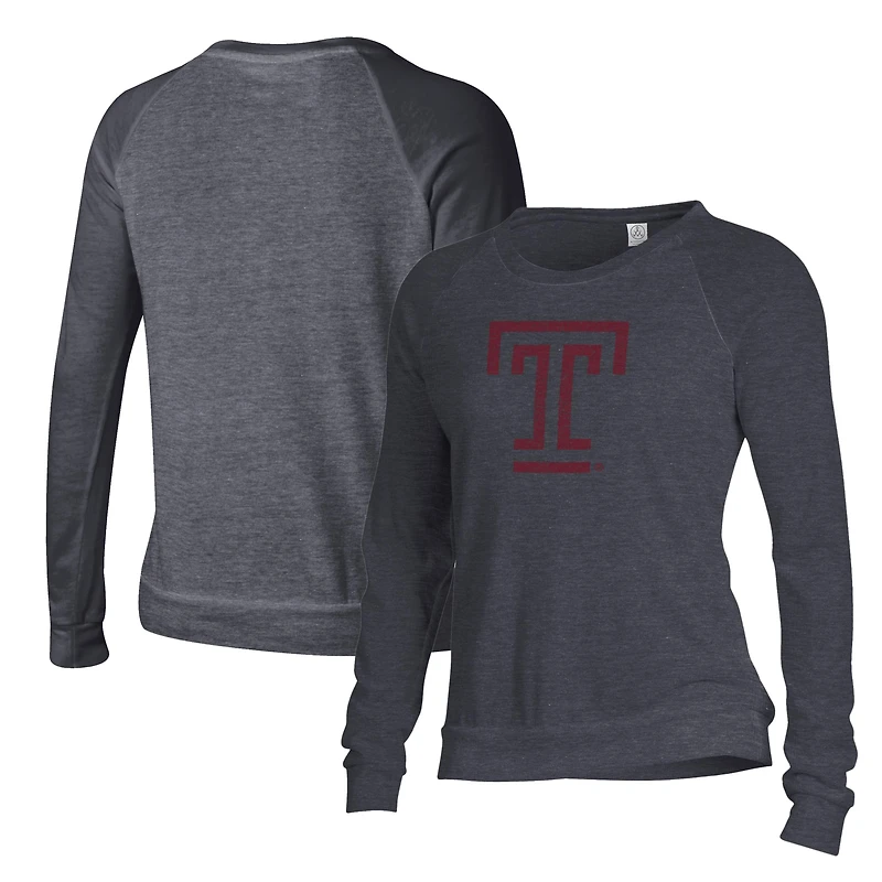 Women's Alternative Apparel Black Temple Owls Slouchy Pullover Sweatshirt