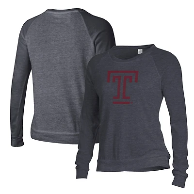 Women's Alternative Apparel Black Temple Owls Slouchy Pullover Sweatshirt