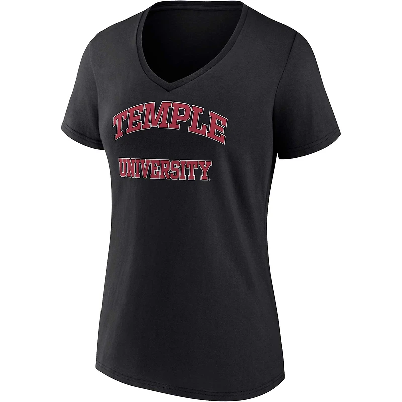 T-shirt à col en V pour femme Fanatics Black Temple Owls Campus