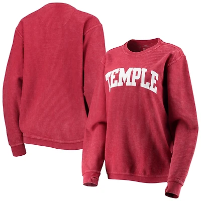 Women's Pressbox Crimson Temple Owls Comfy Cord Vintage Wash Basic Arch Pullover Sweatshirt