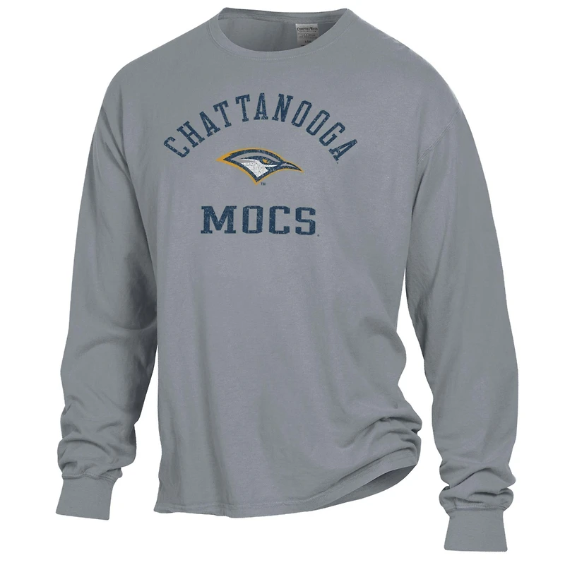 Men's ComfortWash Gray Tennessee Chattanooga Mocs Arch Logo Garment Dyed Long Sleeve T-Shirt