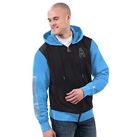 Men's Starter Black/Light Blue Tennessee Oilers Thursday Night Gridiron Full-Zip Hoodie
