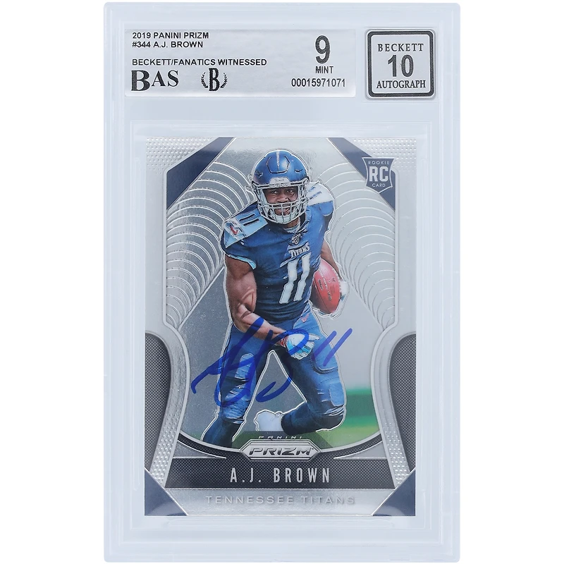 A.J. Brown Tennessee Titans Autographed 2019 Panini Prizm #344 Beckett Fanatics Witnessed Authenticated 9/10 Rookie Card