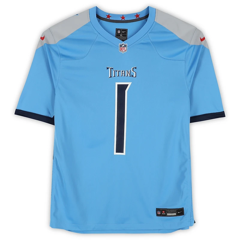 Maillot de match Nike bleu clair autographié par Cameron Ward des Titans du Tennessee