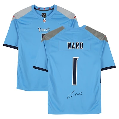 Maillot de match Nike bleu clair autographié par Cameron Ward des Titans du Tennessee
