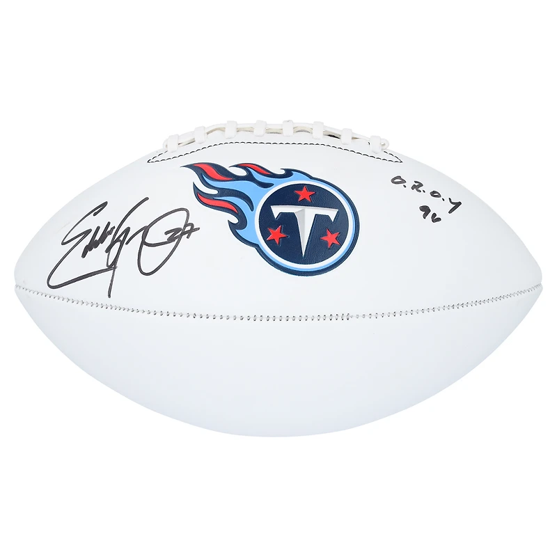 Ballon de football Franklin White Panel autographié par Eddie George, Tennessee Titans, avec inscription « OROY 96 »