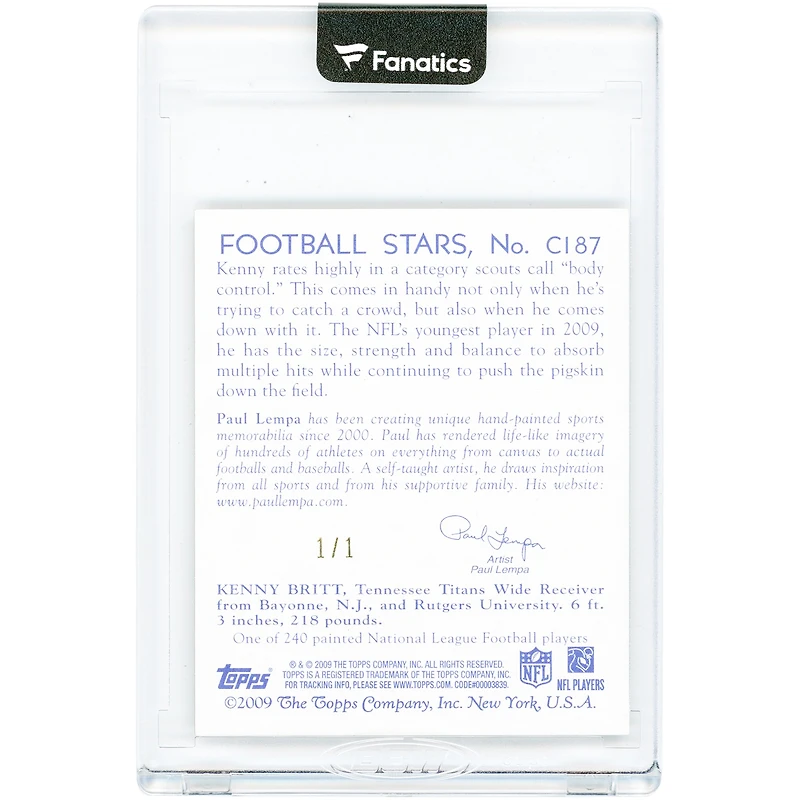 Carte de recrue Kenny Britt, Tennessee Titans, 2009 Topps National Chicle Mini Pigskin #C187 #1/1