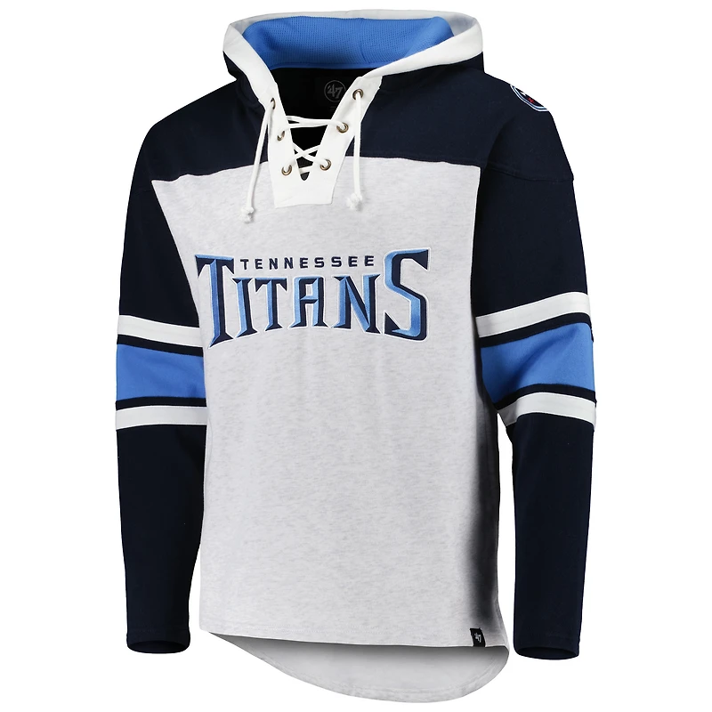 Men's '47 Tennessee Titans Heather Gray Gridiron Lace-Up Pullover Hoodie