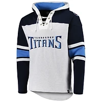 Men's '47 Tennessee Titans Heather Gray Gridiron Lace-Up Pullover Hoodie