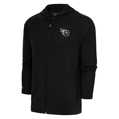 Men's Antigua Black Tennessee Titans Metallic Logo Legacy Full-Zip Hoodie