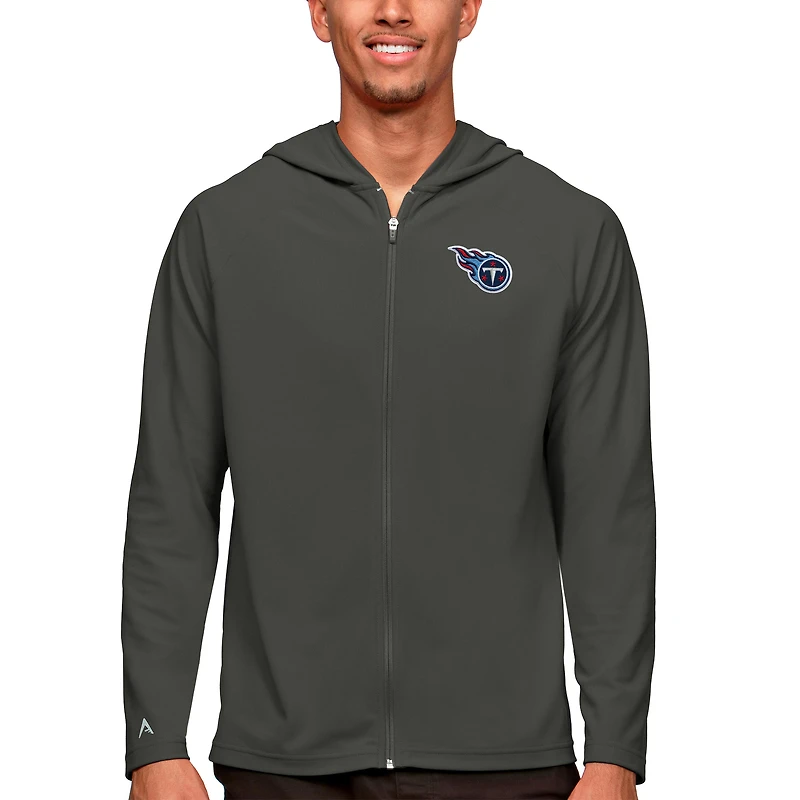 Men's Antigua Charcoal Tennessee Titans Logo Legacy Full-Zip Hoodie