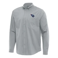 Men's Antigua Gray Tennessee Titans Flight Woven Tri-Blend Long Sleeve Button-Down Shirt