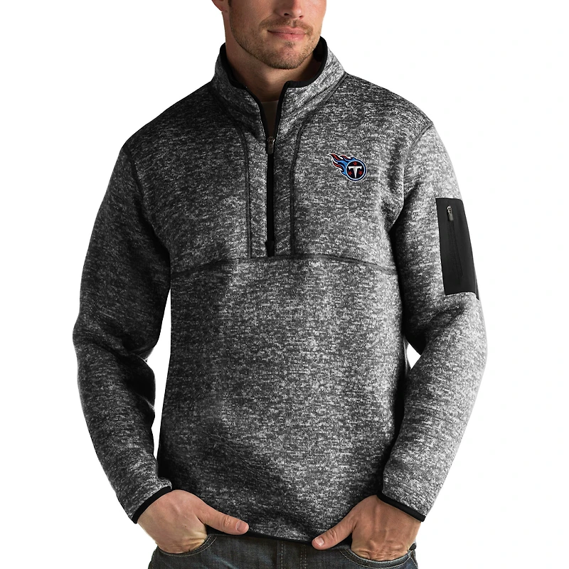 Men's Antigua Heather Black Tennessee Titans Fortune Quarter-Zip Pullover Jacket