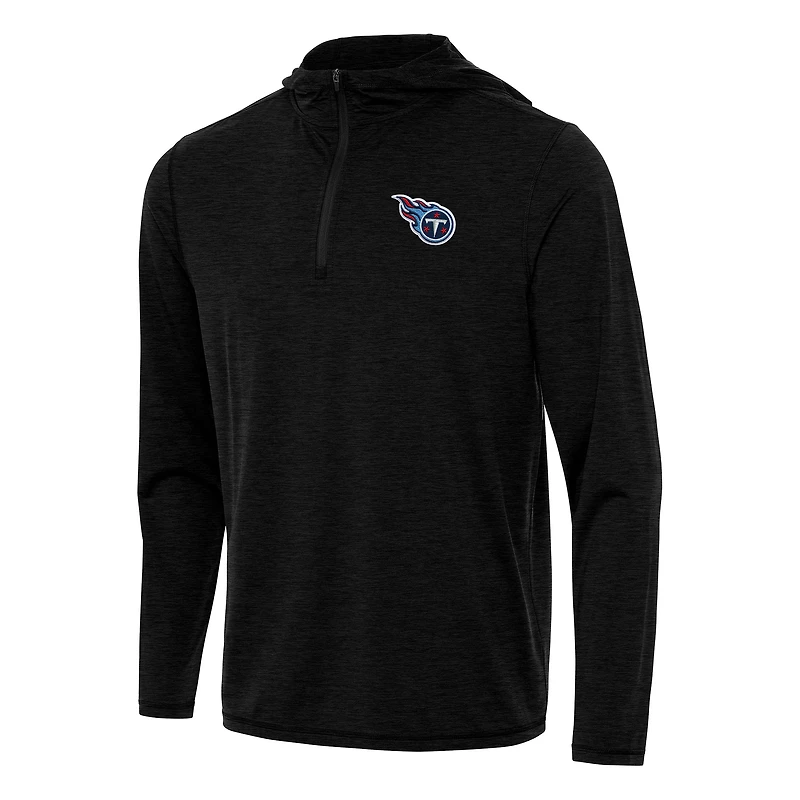 Men's Antigua Heather Black Tennessee Titans  Tidy Quarter-Zip Pullover Hoodie